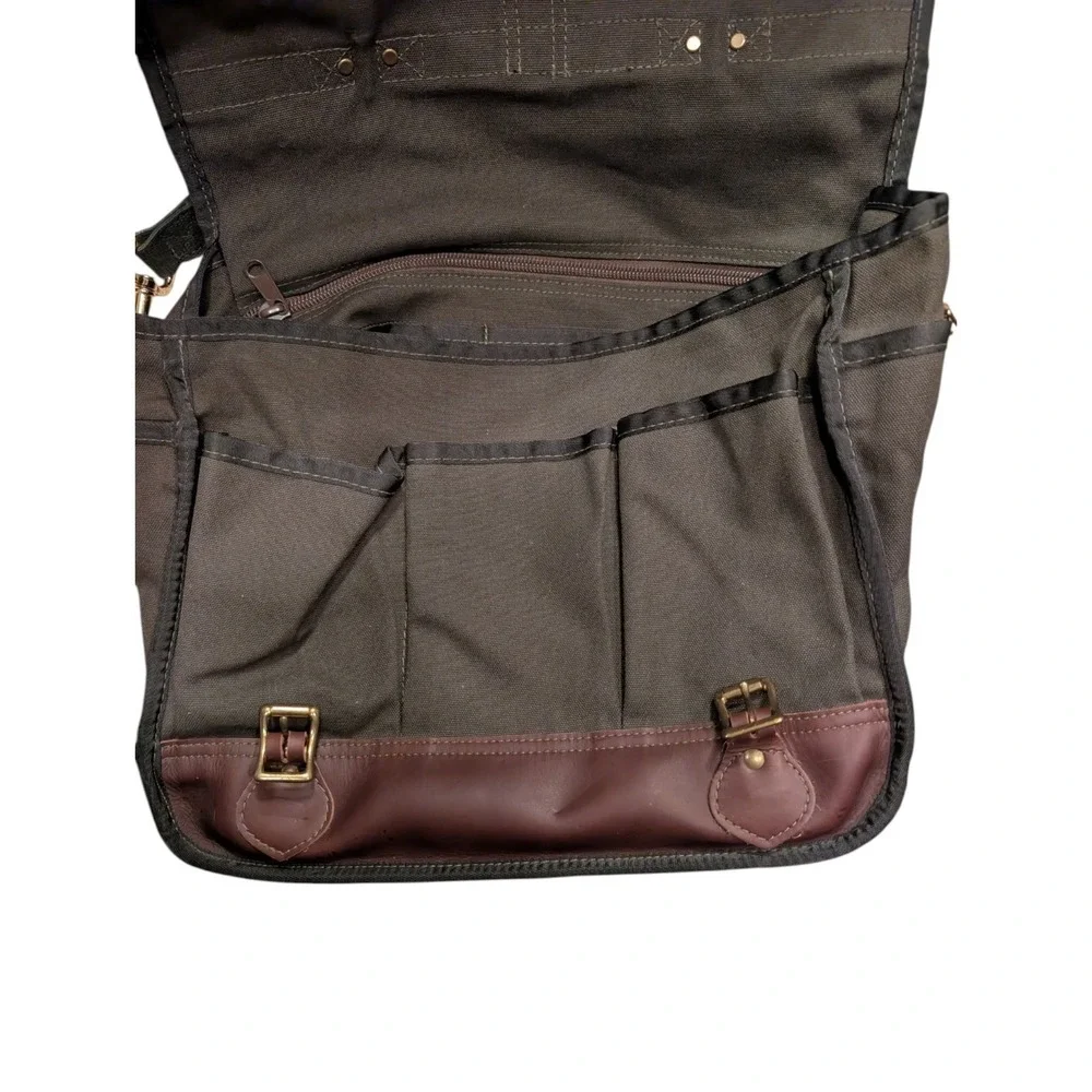 Duluth Pack Messenger Briefcase Olive Canvas Brown Leather Made USA Commuter Bag